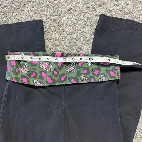 Y2K PINK Victoria's Secret Fold Over Low Rise Leopard Flare Legging Black S - Picture 2 of 5